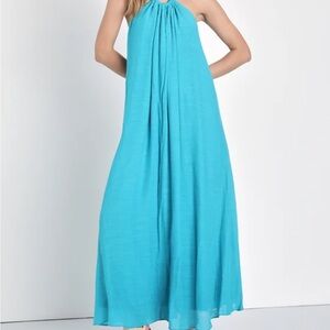Lulu's Vibrant Blue Halter Maxi Dress